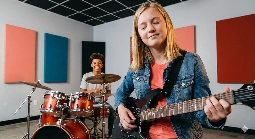 Students playing instruments