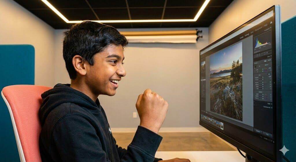 Student editing photos